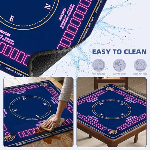 ARELUX Neoprene Mahjong Mat with Carrying Bag 32"x32" No Creases Rolled Shipping American Mat with Charles Rules Anti-Slip & Noise Reduction Table Cover for Poker, Card & Board Game(Blue and Purple) - color: Blue and Purple