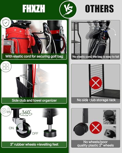 FHXZH Golf Bags Storage Garage Organizer- Golf Bag Stand for Golf Bags, Clubs, Balls, Golf Equipment Accessories, Golf Bag Storage Rack with Wheels for Garage, Club, Basement - style: 3 Golf Bag Organizer