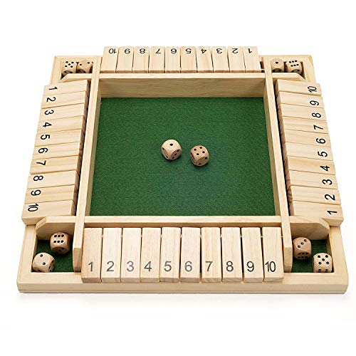 AMEROUS 12 Inches Shut The Box Family Game (1-4 Players), 4 Sided Large Wooden Number Dice Board Game with 12 Dices and Shut The Box Rules for Kids, Adults - size: 12 inches