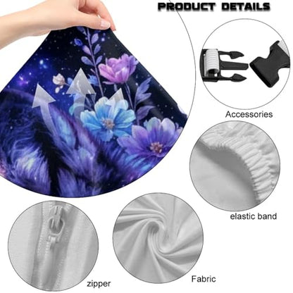 4 Piece Gaming Chair Cover with Armrest Covers Wolf Floral Printed Non-Slip Computer & Gaming Chair Slipcover Easy to Install Universal Fit Office Desk & Racing Computer Gamer Chairs - color: Black and Blue - Wolf Floral
