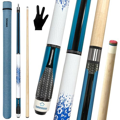HomeSeason 58in 2-Piece Pool Cue, 18/19/20/21oz Professional Maple Billiards Stick 3D Printed Lizard Grip with Case, 12.5mm Tip Stainless Steel Quick Screw - color: 20oz(Blue)