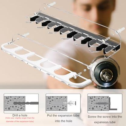Cosmos Acrylic 2-Piece Billiard Cue Rack Wall Mount Billiard Stick Holder Wall Rack, Eva Foam Cue Clips Holds 6 Pool Cues, Billiard Pool Equipment Accessories (Transparent Clear) - color: Transparent Clear