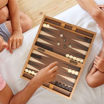 GSE Games & Sports Expert Premium Wooden Folding Inlay Backgammon Board Game Set, Classic Traditional Strategy Board Games (Focus- 17 Inches) - color: Wood-focus, size: Medium
