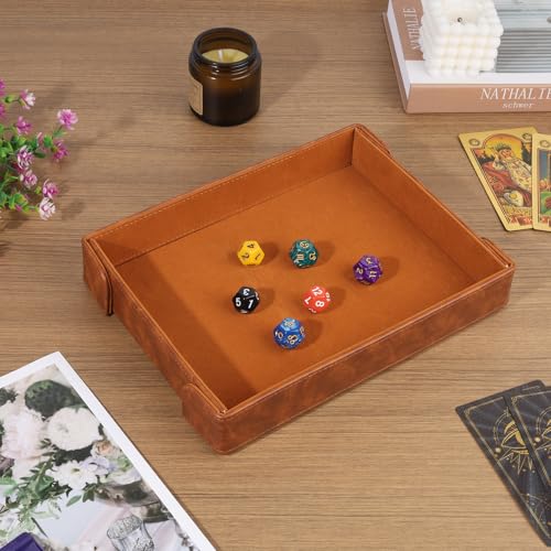 PU Leather Dice Tray Magnetic Folding Dice Rolling Mat with Felt Lining for Dice Games Portable Tabletop Board Games Tray - color: Brown