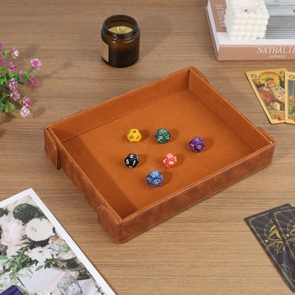 PU Leather Dice Tray Magnetic Folding Dice Rolling Mat with Felt Lining for Dice Games Portable Tabletop Board Games Tray - color: Brown