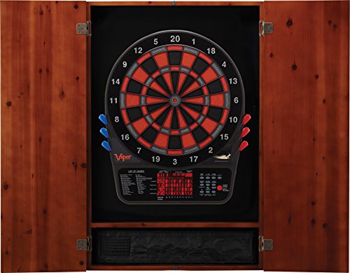 Viper Metropolitan Solid Wood Cabinet & Electronic Dartboard Play-Ready Bundle - color: Cinnamon, style: Premium Set
