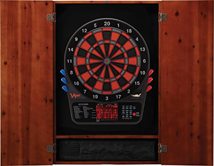 Viper Metropolitan Solid Wood Cabinet & Electronic Dartboard Play-Ready Bundle - color: Cinnamon, style: Premium Set