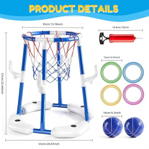 Pool Basketball Hoop,Floating Basketball Hoop,2-In-1 Floating Pool Toys Ring Game With 4 Balls And Pump, Outdoor Summer Water Toy,Chritmas Birthday Gift For 3 4 5 6 7 8 9 10Year Old Boy Girl (Blue) - color: Blue