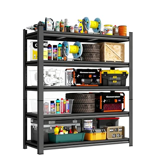 5-Tier Storage Shelves,2500 Lbs Metal Shelving Unit, Double-Layer Columns, Adjustable Reinforcing Shelves for Coffee Table in Living Room, Bedroom, Kitchen，Office(39.4''W*15.7''D*77.4''H)