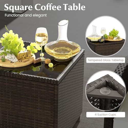 Tangkula 5 Pieces Patio Conversation Set, PE Wicker Outdoor Furniture Set with 2 Chairs, 2 Ottomans & Tempered Glass Coffee Table, Ideal for Poolside, Backyard, Lawn, Deck, Mix Brown & Off White - color: Mix Brown & Off White