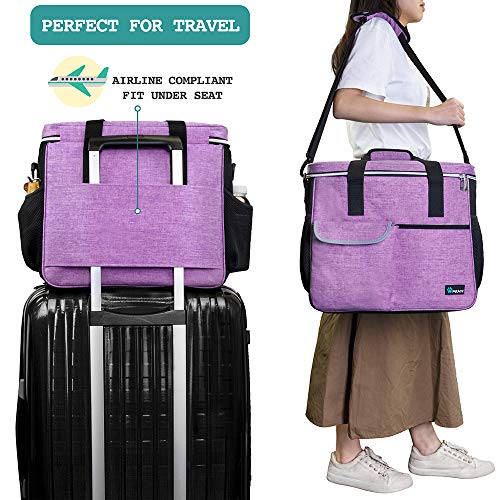 PetAmi Dog Travel Bag Organizer, Pet Travel Kit with 2 Food Containers & 2 Collapsible Dog Bowls, Pet Supplies Tote with Luggage Sleeve, Weekend Road Trip Camping Essentials, Purple, Large - color: Purple, size: Large - 15.5"L x 9.5"W x 14.0"H