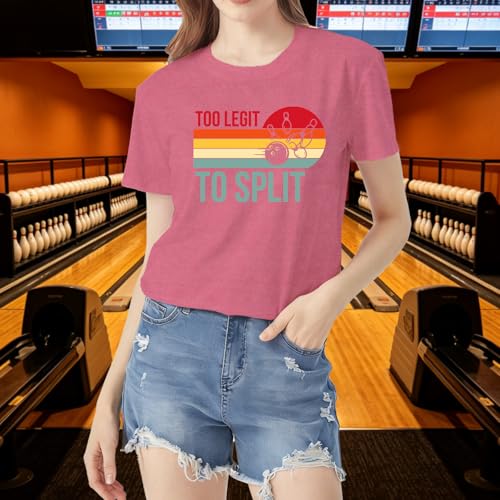 Bowling Shirts for Women Too Legit to Split T-Shirt Retro Sunset Bowler Bowling League Team Tee - color: Pink, size: Small