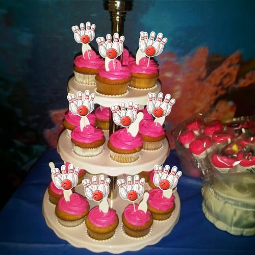 36Pcs Bowling Cupcake Toppers Sports Theme Bowling Cupcake Food Toothpicks Baby Shower Cake Decorations for Sport Balls Theme Bowling Kids Birthday Party Decorations - style: Bowling