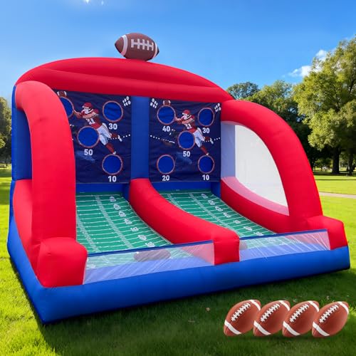 OZIS Inflatable Carnival Games with 4 Balls - Football Toss Throwing Target with Powerful Blower, Easy Setup for Indoor/Outdoor Commercial, Birthday Parties, and Lawn Interactive Game - size: Double Target