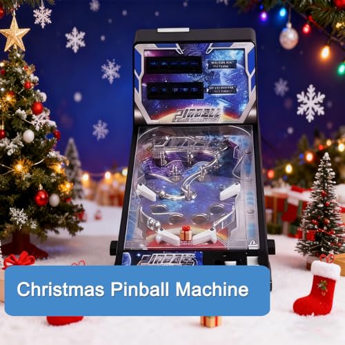Christmas Tabletop Pinball Machine, Mini Pinball Game Toy with Lights Sounds, Electronic Tabletop Pinball Machine for Birthday Party Gift, Retro Arcade Pinball Kit for Kids