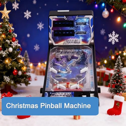Christmas Tabletop Pinball Machine, Mini Pinball Game Toy with Lights Sounds, Electronic Tabletop Pinball Machine for Birthday Party Gift, Retro Arcade Pinball Kit for Kids