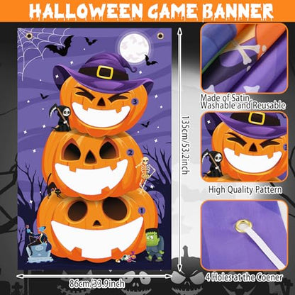 17 Pcs Fall Halloween Carnival Can Bean Bag Toss Games for Kids Thanksgiving Autumn Party Throwing Game Set with Background for Adults Indoor Outdoor Party Toy Accessory - style: Halloween