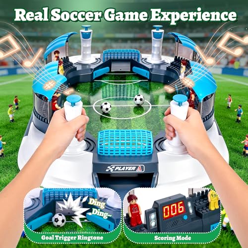 Mini Foosball Table for Kids, Tabletop Soccer Game with Light Up Scoreboard, Portable Family Party Game for Boys and Girls Ages 3-12