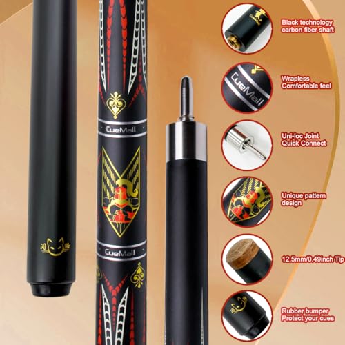 CueMall 58" 2-Piece Billiard Pool Cue Sticks,12.5mm Fiberglass Graphite Composite Billiard Cue Sticks,19oz Pool Sticks Tacos de billar for Adults Men/Women, House or Commercial/Bar Use - color: CueMall-F