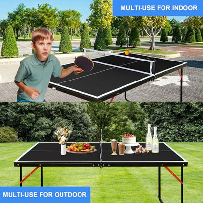 KEIKI 4.5FT Foldable Ping Pong Table, Portable Table Tennis Table with Net & Paddles, Compact Indoor Game Table for Home, Office, Party, Space-Saving Ping Pong Table - color: Black