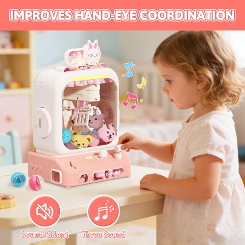 Claw Machine for Kids, Mini Vending Machines with Music Candy Grabber Prize Dispenser Toys for Girls Boys Age 3 4 5 6, Pink Electronic Claw Game Machine for Party Birthday Chirstmas Gifts (Rabbit)