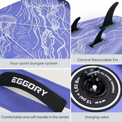 Inflatable Paddle Board,Stand Up Paddle Board Set, Extra Wide SUP Board with Removable Fin, Floating Paddle, Hand Pump, Waterproof Phone Pouch,Traveling Board - color: JF purple