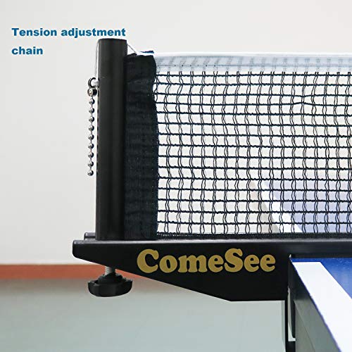 Comesee Professional Table Tennis Ping Pong Net Post Set Strength Screw Clamp with Net Clip Insert, 1.5 Inch Width Grip Holder, Tension and Height Adjustable Easy Set Up (Black)