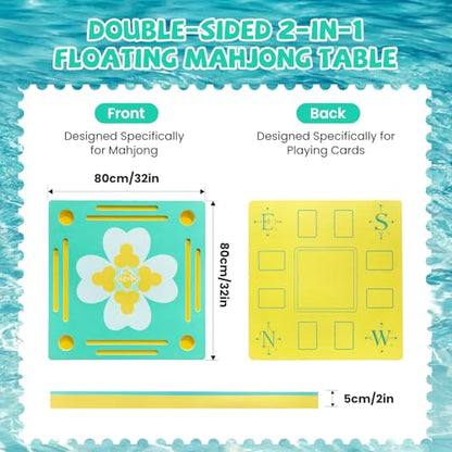 Floating Mahjong Table for Pool, Double-Sided Water Game Tray with Mahjong & Poker Card Playing Surfaces for Poker, Card, Dominoes, Board Games and Summer Pool Party Supplies