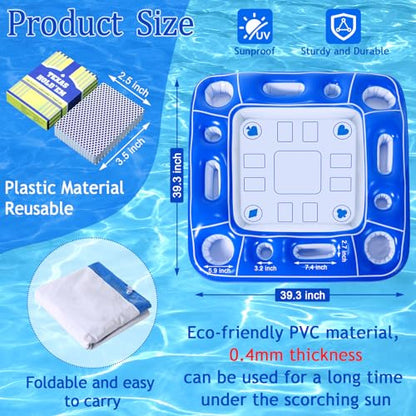 Pool Inflatable Game Table with Waterproof Playing Cards(35.5 inches×35.5 inches,Blue/White) - color: Blue/White, size: 1 Set
