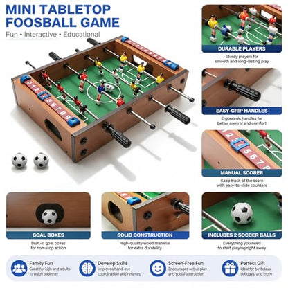 Saycker Table Foosball, Mini Football Table Soccer Tabletops Wood Football Table Top w/Footballs, Game Accessories for Adults Family Night Parties Entertainment