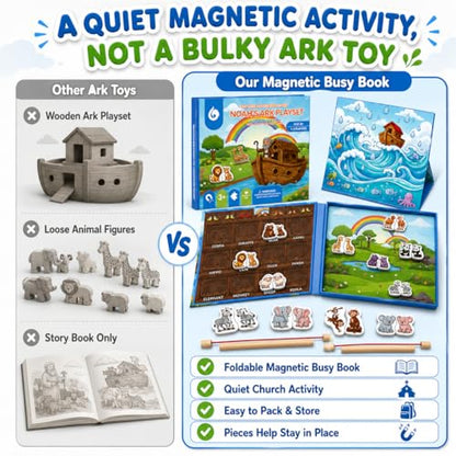 Travofun Noah's Ark Toy 4-in-1 Magnetic Travel Game for Kids, Fishing Game, Animal Matching Pairs & Word Learning, Screen-Free Busy Book, Christian Gifts Ages 3+ - style: Noah’s Ark Game