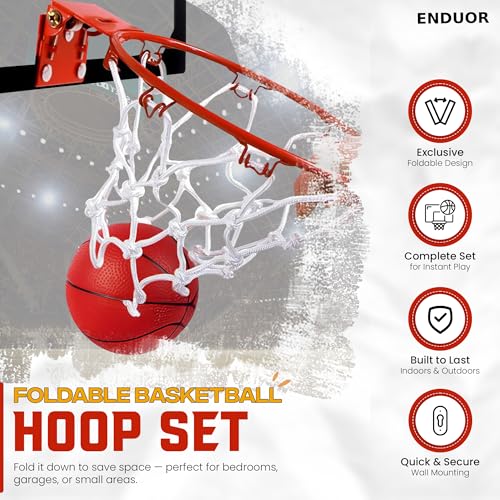 Basketball Hoop Indoor & Outdoor - Extra Large 26 x 17in Wall Mount or Over the Door Basketball Hoop, Complete Accessories with 2 Basket Balls & Pump, Easy to Install for Room, Office and Lawn