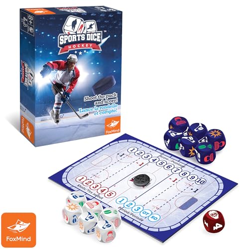 FoxMind-Games: Sports Dice-Hockey-Board-Game, Shoot The Puck & Beat The Goaltender to Score, Easy to Learn & Fun to Play, 2 or 4 Players, Ages 7+ - style: Hockey