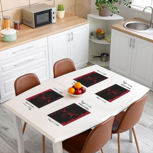 Erosebridal Baseball Place Mat Set of 4 Softball Placement Mats Sports Games Placemats Athlete City Silhouette Table Mats for Kitchen Dining Table, Black Red - color: Black Red