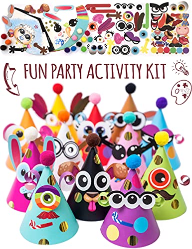 Glittery Garden 24 Pcs Party Hats Birthday Activity Kit with Stickers - Kids Fun Arts & Crafts. Make Your Own Animal & Monster Theme Party Favors & Game Supplies - color: Multicolored 24 Hats