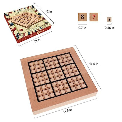GOTHINK Wooden Sudoku Puzzle Set, Challenge Your Mind with 11.6 Inch Sudoku Board Game, Includes 90 Large Number & Thinking Tiles, 2 Drawers for Storage, for All Ages - style: Sudoku Puzzle Game