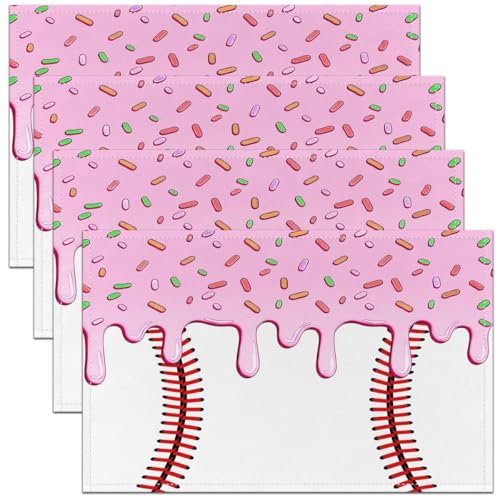 Castle Fairy Ice Cream Drip Kids Placemats Set of 4,Ball Sport Competition Game Table Place Mats,Baseball Lover Fans Kitchen Decor,Trendy Pink Placemat Kitchen Table Decoration 12"x18" - color: Trendy Pink
