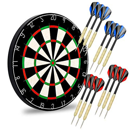 LinkVisions Dartboard with Staple-Free Bullseye, 18g Steel Tip Darts Set,12 Steel Tip Darts 18g, Dartboard Mounting Kits Included - style: Profpieler