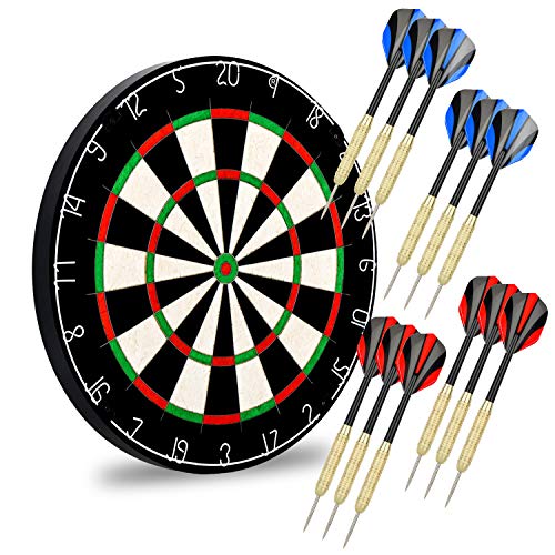 LinkVisions Dartboard with Staple-Free Bullseye, 18g Steel Tip Darts Set,12 Steel Tip Darts 18g, Dartboard Mounting Kits Included - style: Profpieler