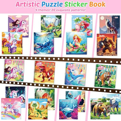 4Pcs Educational Sticker Puzzle Book for Kids, Travel Puzzle Sticker by Number Activity Books with Story - Airplane Car Road Trip for Girls Kids Early Learning, Screen Free, Separation Anxiety Gifts - color: Style-2-4pcs