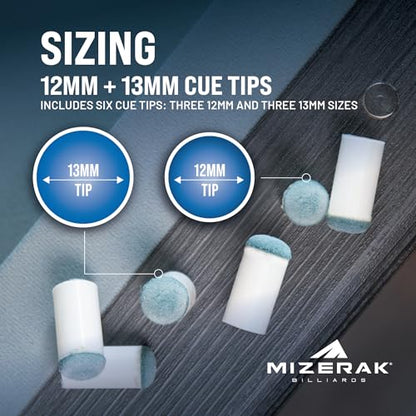 Mizerak Slip-On Cue Tips – 12mm & 13mm Pool Cue Tip Replacements – Universal Fit, No Glue Needed – Instant Fix for Worn Tips