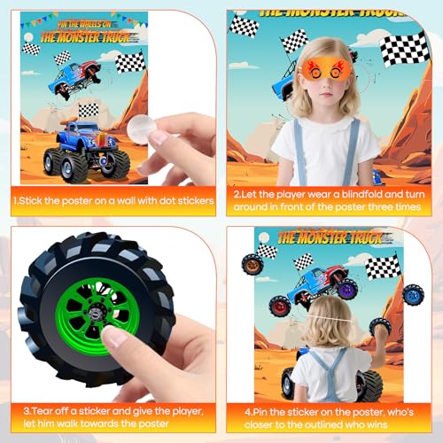 PLULON Pin The Wheels on The Truck Party Game for Kids, Birthday Pin The Tail Games Big Poster with Tyres Stickers for Car Theme Party Favors Decorations Boys Birthday Party Supplies - style: Truck