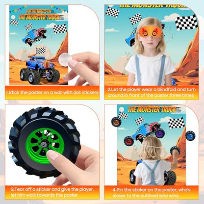 PLULON Pin The Wheels on The Truck Party Game for Kids, Birthday Pin The Tail Games Big Poster with Tyres Stickers for Car Theme Party Favors Decorations Boys Birthday Party Supplies - style: Truck
