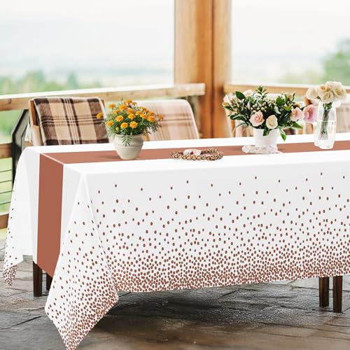 QZYL 4 Pack Disposable Table Cloth, 54" x 108" Rectangle Party Table Cloths with Pink Dot, Waterproof Plastic Table Covers for Birthday Wedding Receptions Family Gathering Holiday Dinner - color: Pink Gold Dot, size: 4pcs 54x108 in