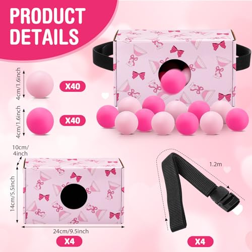 Yaomiao 4 Pack Bachelorette Party Shaking Swing Balls Game Set Includes 4 Set Strap Shake Box and 80 Balls for Birthday Bachelorette Bridal Shower Table Tennis Game(Pink Bow,Pink) - color: Pink, style: Pink Bow