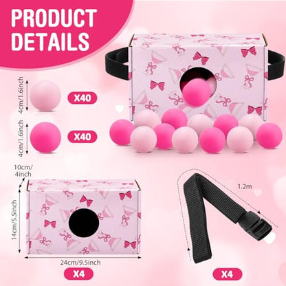 Yaomiao 4 Pack Bachelorette Party Shaking Swing Balls Game Set Includes 4 Set Strap Shake Box and 80 Balls for Birthday Bachelorette Bridal Shower Table Tennis Game(Pink Bow,Pink) - color: Pink, style: Pink Bow