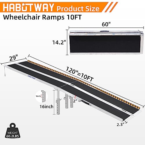 HABUTWAY 10ft Wheelchair Ramp, Portable Wheelchair Ramp with Support Legs, Double Non-Skid Ramps Hold Up to 800Lbs, Threshold Ramps for Home,Stairs, Curbs,Steps,Doorway - size: 10 FT Using height 10-30"