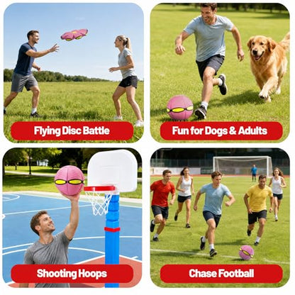 Magic Metaball, Magic Bouncing Ball, 2PCS Magic Flying Saucer Interactive Pop-Up Transform Toy, Family Interaction Pink & Light Blue Bouncy Ball, Delay Frisbee Flying Disc Toy with 6 Light - color: Pink & Light Blue