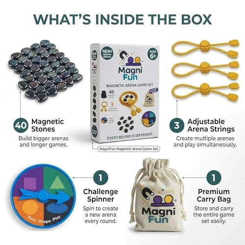Magnetic Chess Game, Magnet Game with String, Spinner & 40 Magnetic Stones, 2-4 Player Strategy Board Game for Kids, Teens & Adults, Family Game Night, Tabletop Activity for Travel, Party & Camping