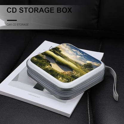 Golf Course CD Case 40 Capacity Hard Plastic DVD Case Portable Zipper CD Cases Holder Large Storage Disc Wallet Bag DVD Disc Cases Storage Binder Home Travel